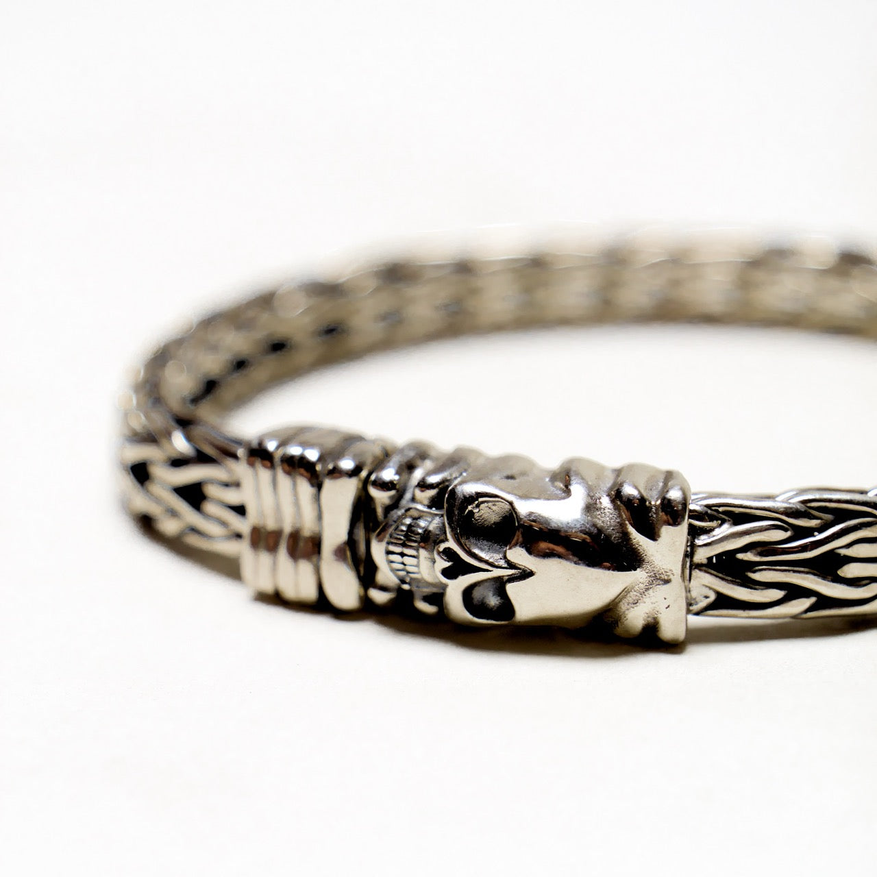 Skull Foxtail Chain Bracelet in Sterling Silver