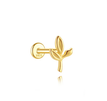 Gold leaf-shaped earring on a white background