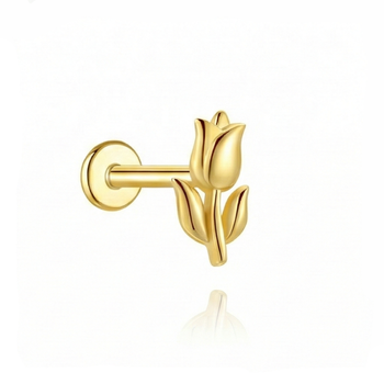 Gold tulip-shaped earring on a white background