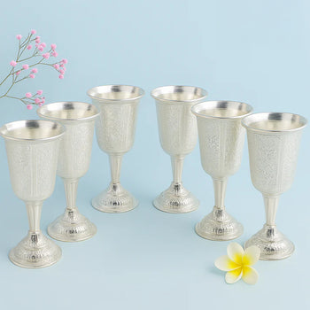 VINTAGE VICTORIAN LEAF CHALICE SET OF 6 IN STERLING SILVER