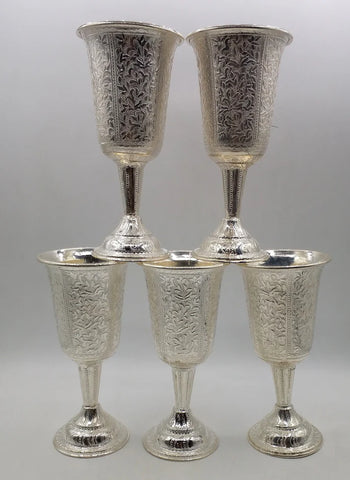 VINTAGE VICTORIAN LEAF CHALICE SET OF 6 IN STERLING SILVER