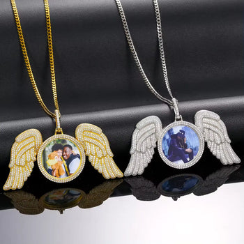 WINGS MOISSANITE PHOTO PENDANT IN STERLING SILVER - IVORY & EBONY