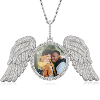 WINGS MOISSANITE PHOTO PENDANT IN STERLING SILVER - IVORY & EBONY