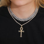 MOISSANITE ETERNITY CROSS PENDANT NECKLACE IN STERLING SILVER
