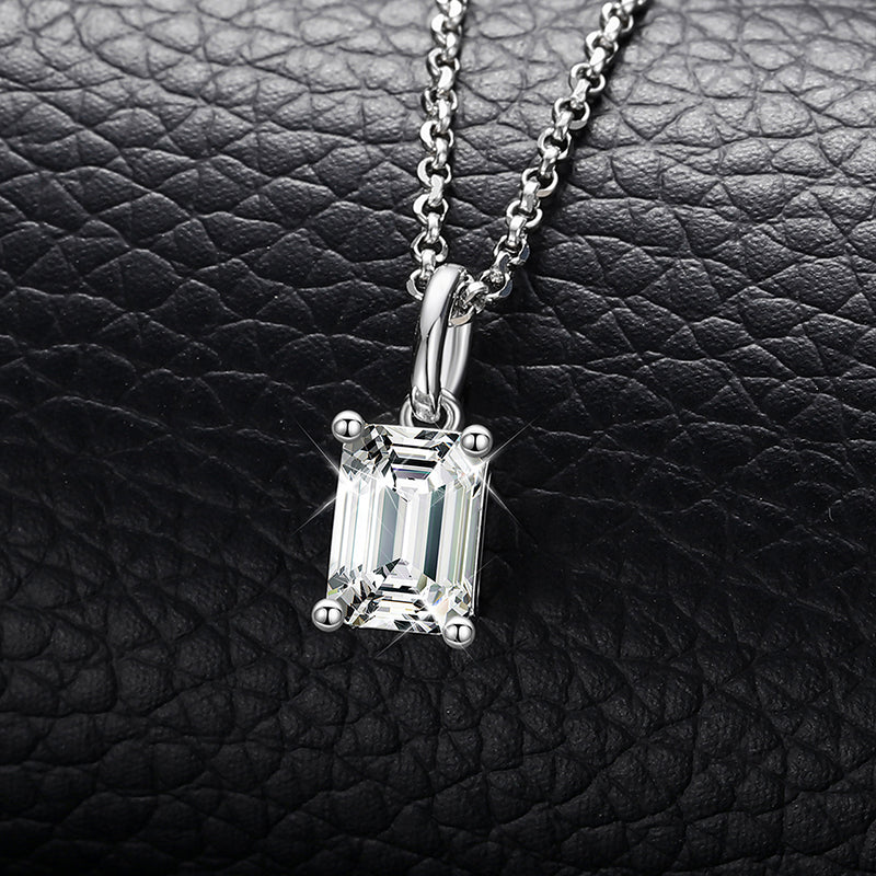 MOISSANITE 1CT EMERALD CUT PENDANT IN STERLING SILVER
