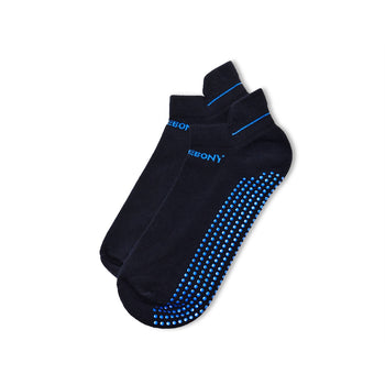 Secure Steps in Style: Men's Blue Anti-Slip Ankle Socks by Ivory & Ebony - Featuring Extra-Long Staple Cotton, Cushioned Footbed, Blister Tab, Seamless Toe.