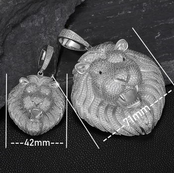 MICRO PAVED MOISSANITE DIAMOND ICED OUT LION HEAD PENDANT IN STERLING SILVER - IVORY & EBONY