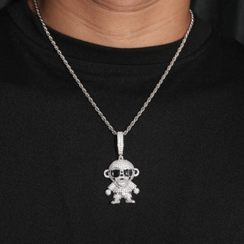 MICRO PAVED MOISSANITE DIAMOND MONKEY PENDANT IN STERLING SILVER - IVORY & EBONY