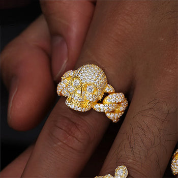 MOISSANITE DIAMOND CUBAN SKULL RING IN STERLING SILVER - IVORY & EBONY