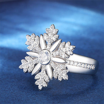 MOISSANITE DIAMOND SNOWFLAKE RING FOR WOMEN IN STERLING SILVER - IVORY & EBONY