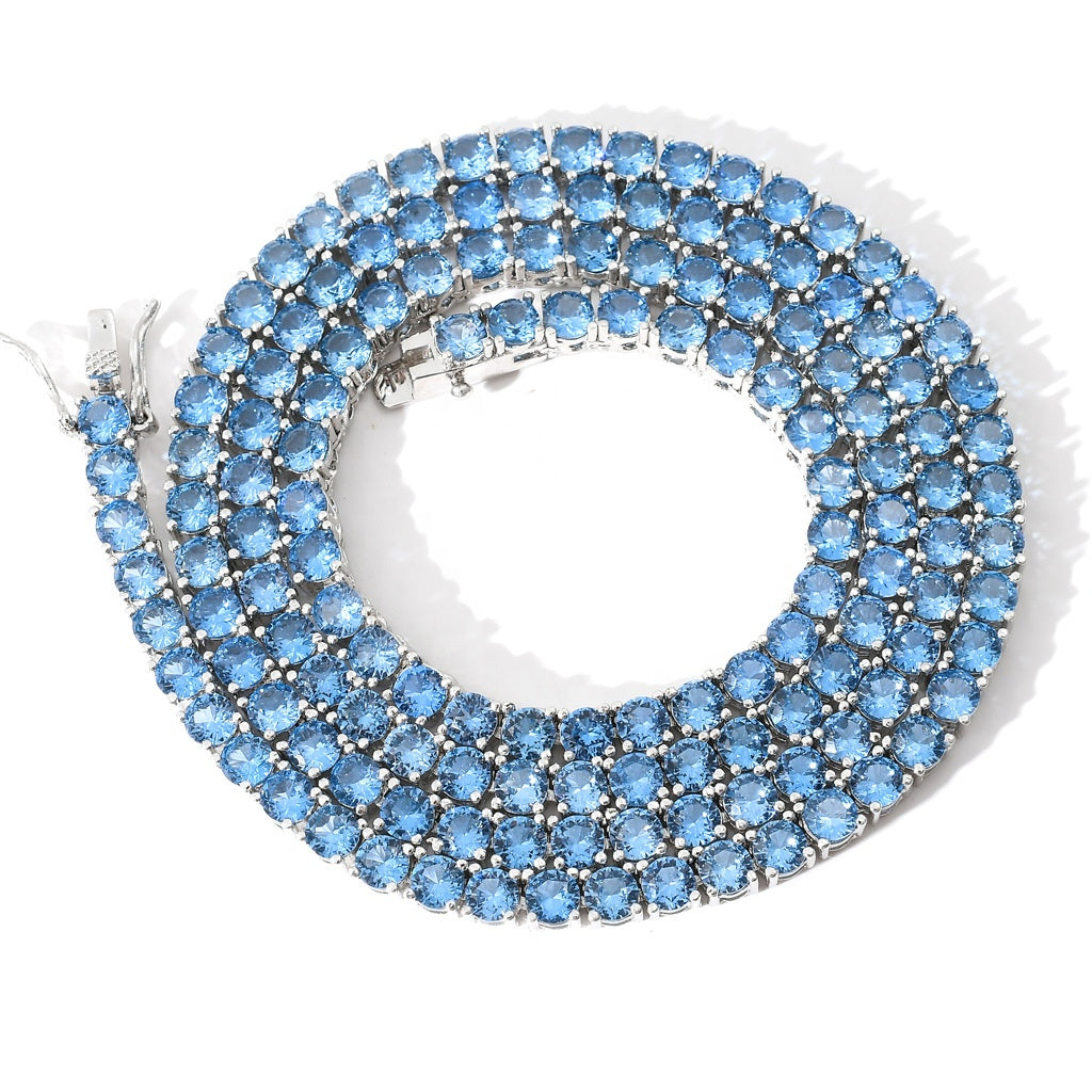 BLUE MOISSANITE DIAMOND TENNIS CHAIN TENNIS NECKLACE/BRACELET IN STERLING SILVER