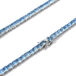 BLUE MOISSANITE DIAMOND TENNIS CHAIN NECKLACE/BRACELET IN STERLING SILVER
