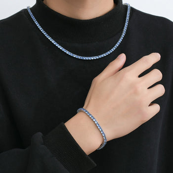 Collier/bracelet tennis en argent sterling avec diamants et moissanite bleue