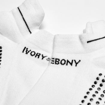 Anti Slip White Ankle Socks from Ivory & Ebony with Extra-Long Staple Cotton, Cushioned Footbed, Blister Tab and Seamless Toe